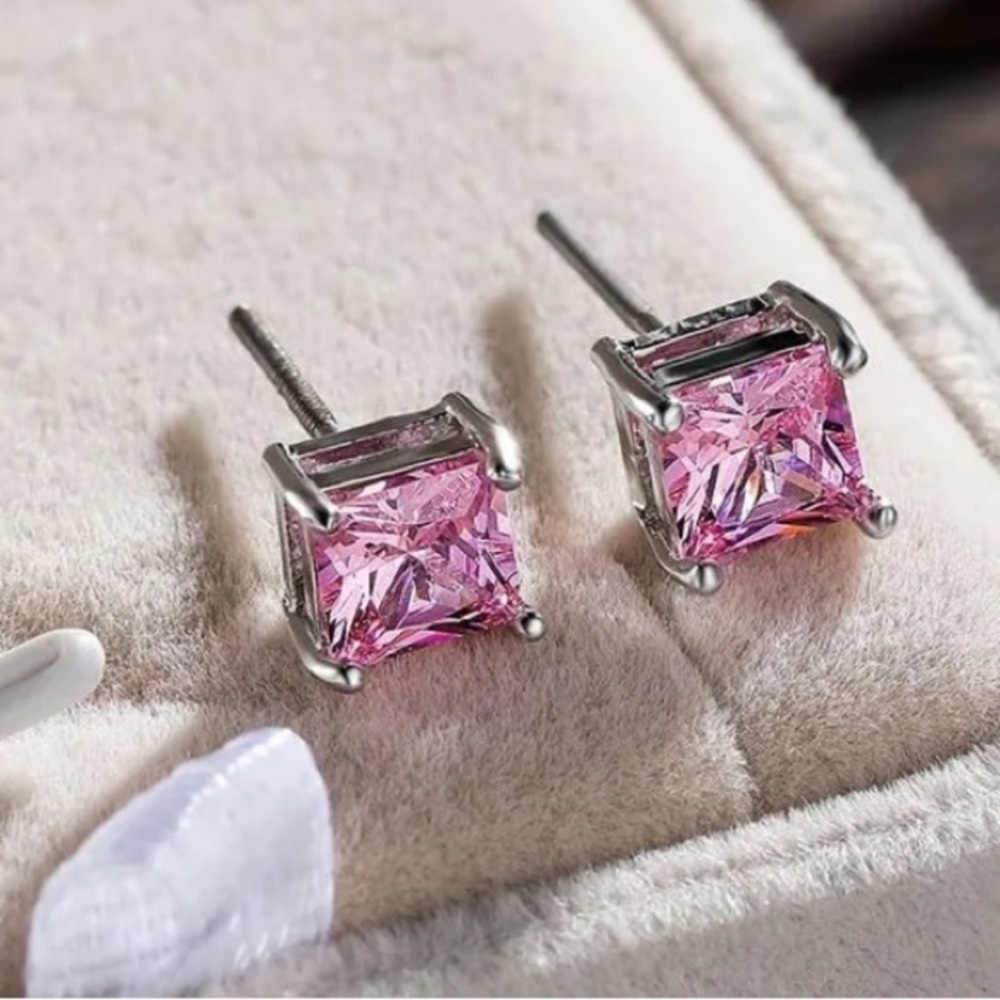Princess cut Pink Zircon studs 4mm